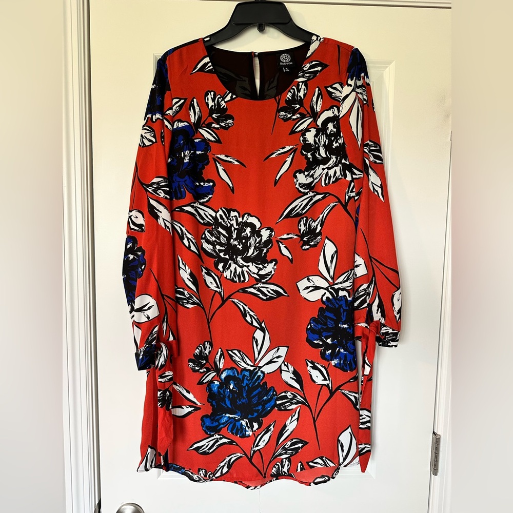 Bobeau long sleeve orange and blue floral dress